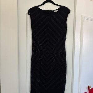 Cache Black Geometric Midi Dress